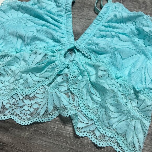 Aerie Racerback Strap Lace Knit Bralette Cyan Blue NWT Women’s Size M - Picture 4 of 6